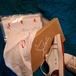 Christian Louboutin White and Red Sneakers